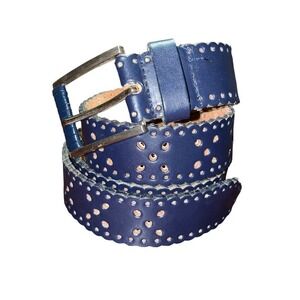 Navy Blue Embossed Scalloped Edges Genuine Leather Size 34-36